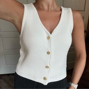 Abercrombie & Fitch Button-Up Sweater Vest in Cream